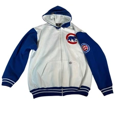 Stitches Chicago Cubs MLB Baseball Full Zip Hooded Jacket White Blue Large