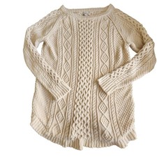 LL Bean Signature Cotton Fisherman Tunic Sweater Cable Knit Women L Cream Cotton
