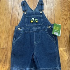 Toddler boys size 4T John Deere denim short overalls tractor