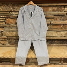 Petite Plume French Blue Seersucker Cotton Twill Pajama Set Long Sleeve