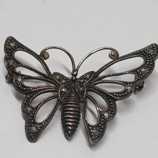 FAS VINTAGE 925 STERLING SILVER MARCASITE BUTTERFLY BROOCH
