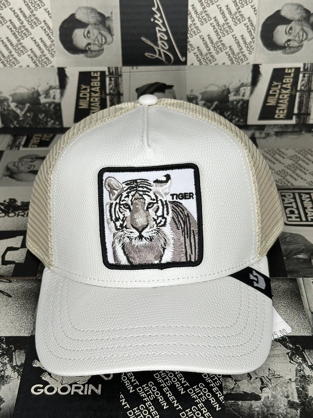 Goorin Bros Killer Tiger Trucker Hat White Beige Adjustable Mesh Back Animal Men