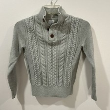GAP Kids Boys 8 Chunky Cable Knit Fisherman Mock Neck Button Up Sweater Gray