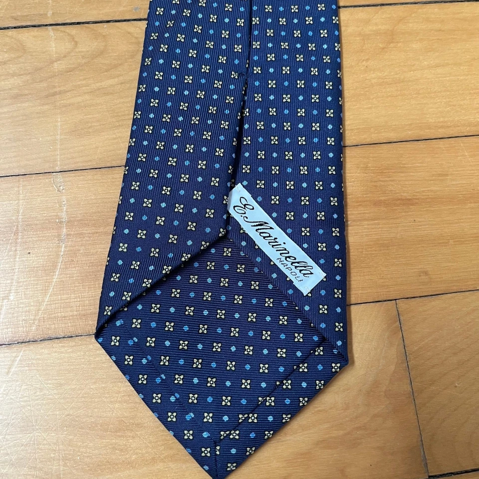 E. Marinella Napoli Navy Blue Yellow Geometric Silk Tie Made in Italy Classic - Bild 1 von 4