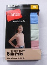 Hanes Girls' Originals 6-Pack SuperSoft Hipster Underwear ZG3 Multi Size 10 NWT