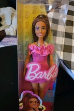 Barbie Fashionistas Doll #217 With Brown Wavy Hair & Pink Dress, New In Box(092)