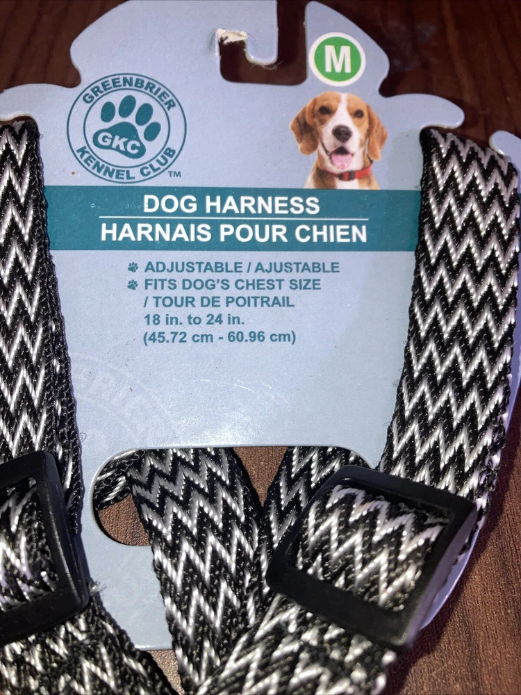 Dog Harness Sz Medium Solid Black Greenbrier Kennel Club Adj 18"-24"…9
