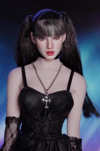 NEW 1/6 Korean Girl Head Sculpt Black Ponytail Hair for 12" PHICEN Suntan Figure
