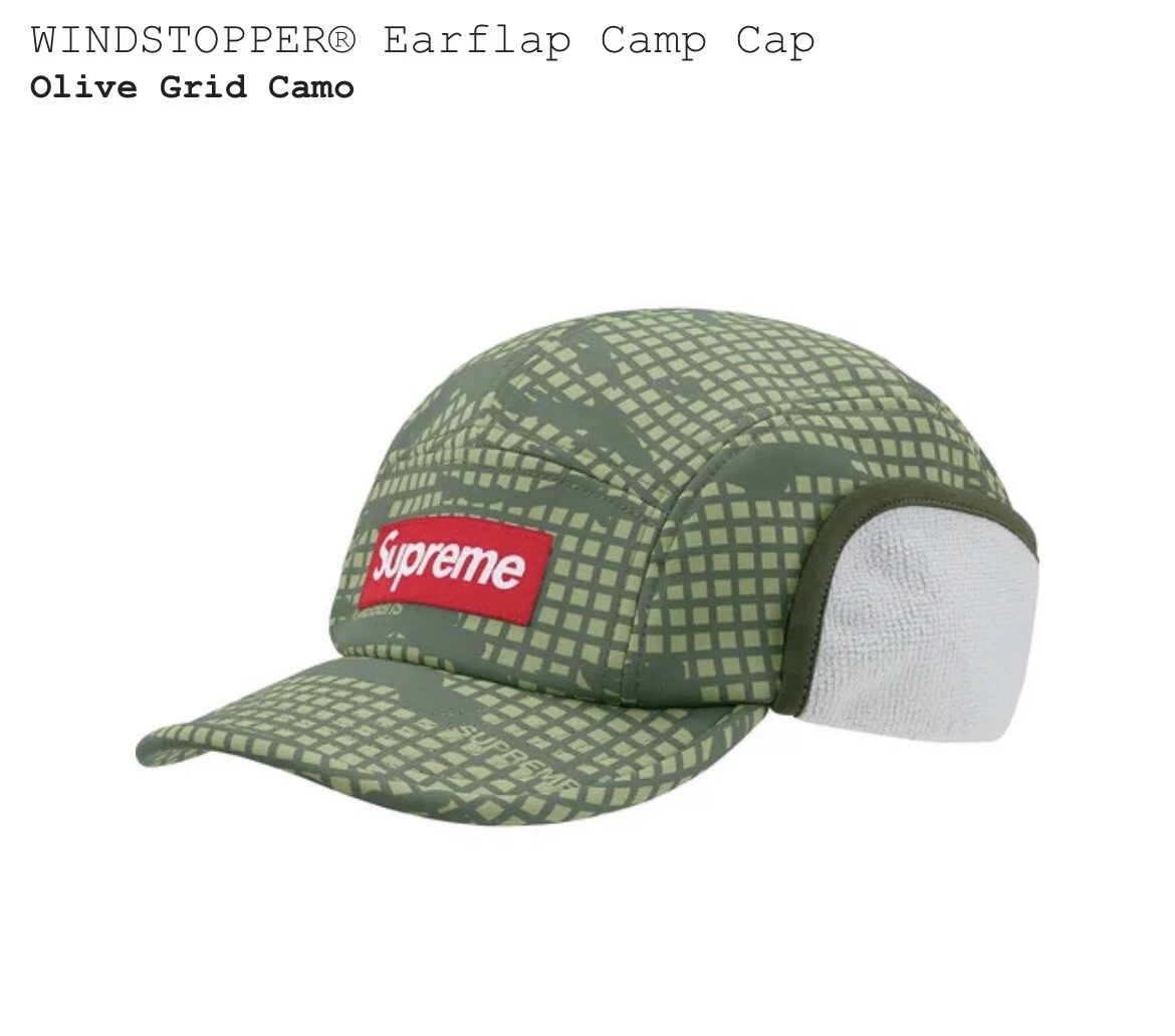 Supreme x WINDSTOPPER® Box logo Earflap Camp Cap Grille Olivier Chapeau Camp Taille M/L FW21