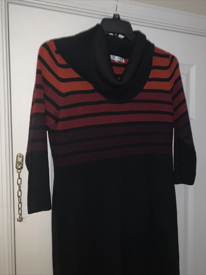 SANDRA DARREN Suéter Azul Marino Arco Iris Naranja Vestido a Rayas Capucha Cuello Talla L ❤️tb5m32 Foto 3 de 4