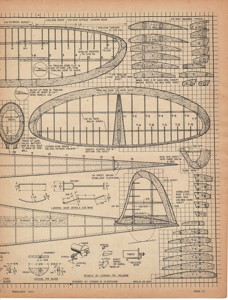 1947 Glory-Bee Control Line Airplane Magazine Article Vernon Oldershaw w/ plans - Image 4 of 4