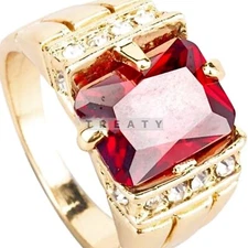 Garnet Emerald Cut With 925 Sterling Silver Gold Plated Ring For Men's #74