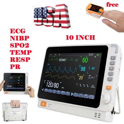 USA-10'' Multi-Parameter Patient Monitor ECG NIBP RESP TEMP SPO2 PR+Oximeter