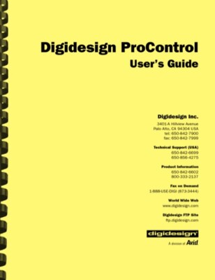 Avid Digidesign Pro Control Mixer Recording Interface USER GUIDE'S OWNERS MANUAL