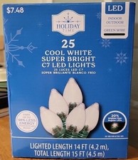 25-Count Cool White Super Bright LED C7 Christmas Lights with Green Wire, 15', H