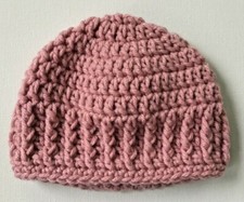 Mauve Pink Beanie Boho Crochet Hat Baby Girl Infant 0 - 3 mos Handmade by Nicole