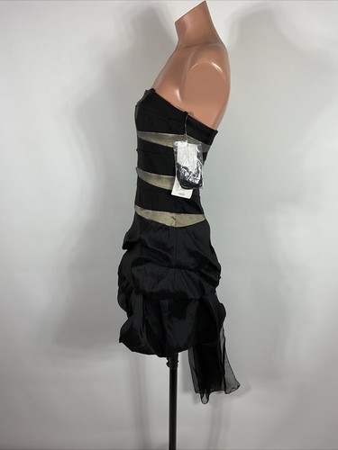 Vintage y2k 90s Silver Black Dress Ruched Tiered Mini S Prom Cocktail Prom NEW - Picture 11 of 21