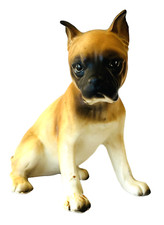 Miniature Porcelain Boxer Puppy Vintage Dog Figurine 3.5" tall Tan Black Cream