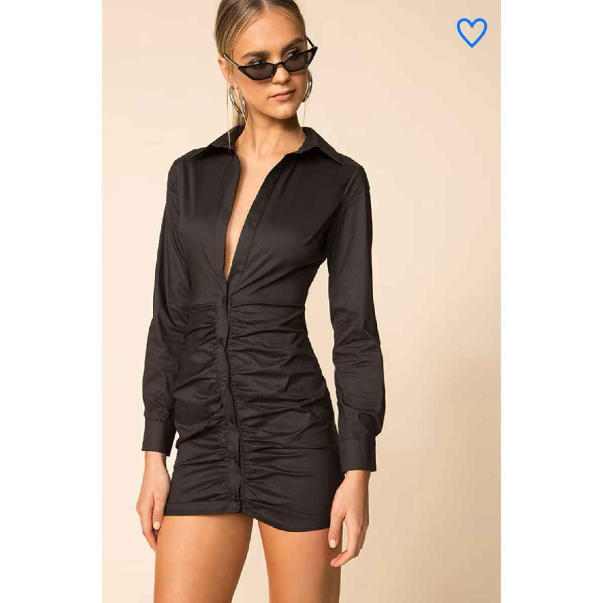 Superdown Dress Colette Ruched Shirt Dress Mini Long Sleeve Plunge