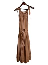 Ulla Johnson Joni Halter Poplin Midi Dress in Clay Size 12 Belted Tie Sleeve