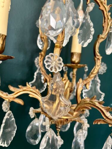 "19th Century French Gilt Bronze CRYSTAL CAGE CHANDELIER / Pampille - Picture 1 of 20