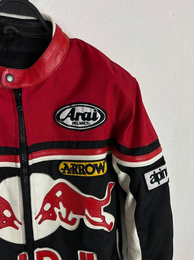 Vintage 90s Red Bull Leather Inserts Rare Racing Jacket Motul Alpinestars