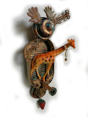arte assemblage quadro pittura scultura figurativa moderna contemporanea giraffa - Picture 3 of 12