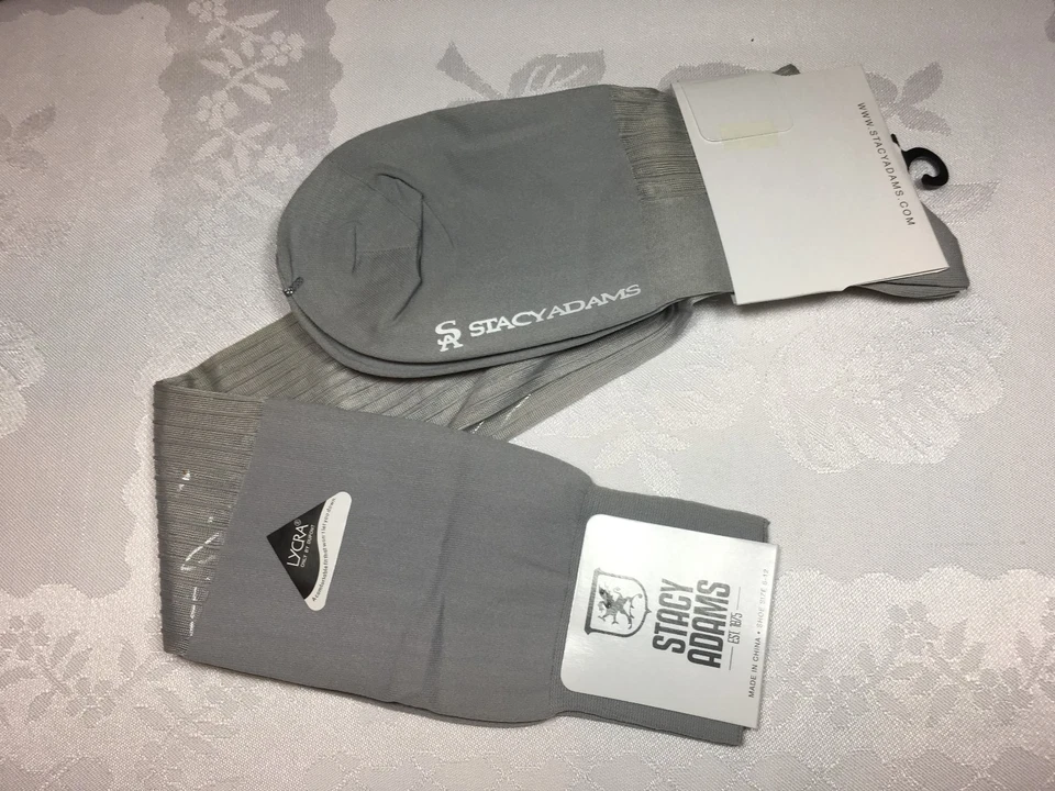 NUEVO PAR DE CALCETINES DE VESTIR PARA HOMBRE STACY ADAMS SOBRE LA PANTORRILLA SLICK ACANALADOS SEDOSOS Foto 3 de 4