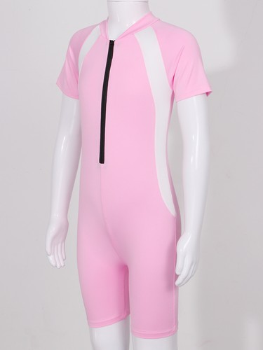 UK Girls Boys One Piece Swimsuit Short Sleeve Water Sports Surfing Bathing Suit - Picture 27 of 72