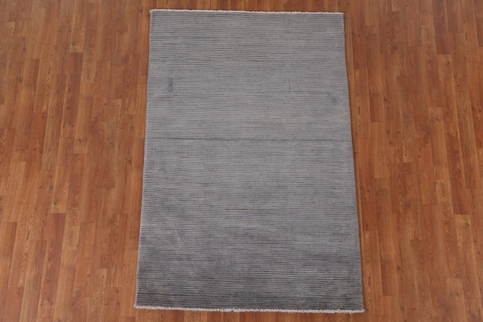 Alfombra oriental moderna a rayas Gabbeh Kashkoli 4x6 alfombra gris lana anudada a mano Foto 2 de 4