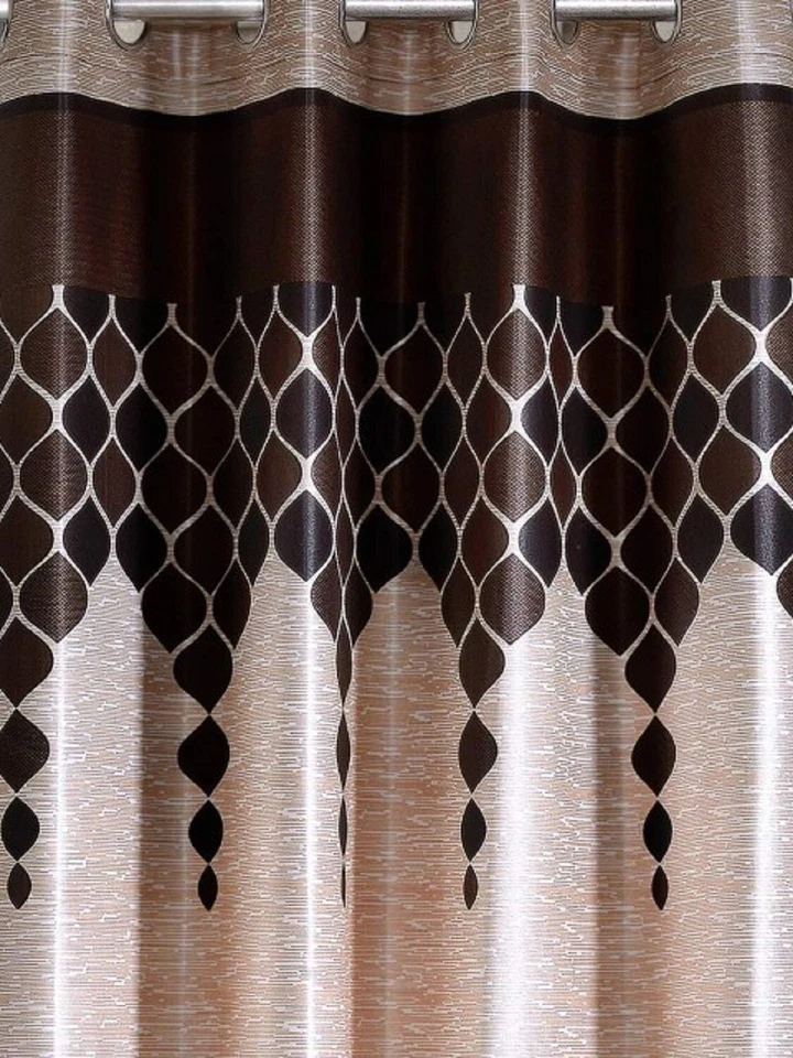 2 Piece Brown Eyelet Grommet Door Window Curtains Set 5 7 8 9 Feet - Image 2 of 4