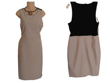 DKNY Womens Size 12 Beige Taupe  & Black Dress  Career Sleeveless  IMMACULATE 