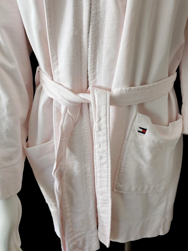Tommy Hilfiger Mujer Logo Con Capucha Rosa Claro Bata con 2 Bolsillos y Cinturón Talla L/XL Foto 3 de 4