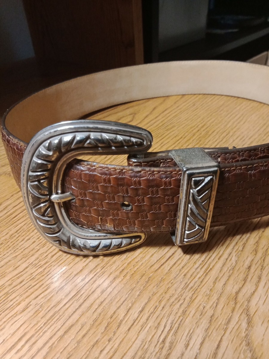 Brighton Brown Leather Belt Silver Buckle Small Textured 