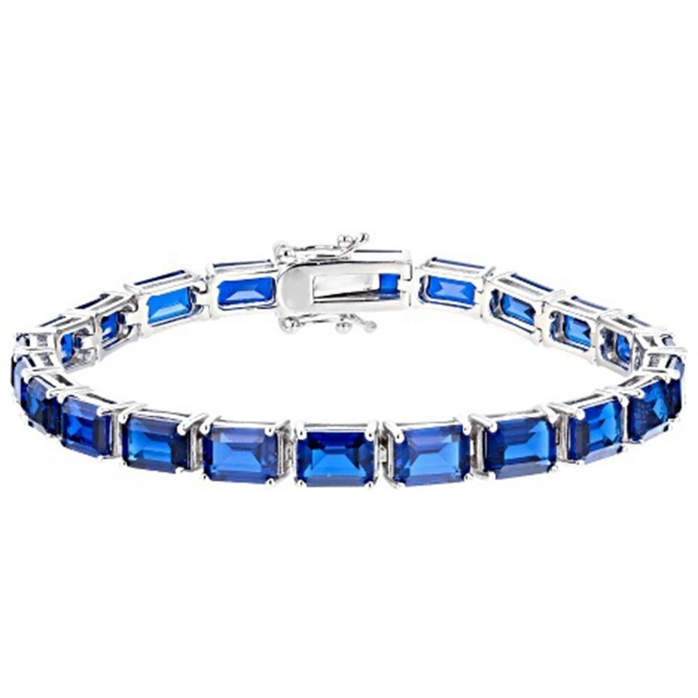 VALENTINO Bracciale Over Tennis 23 92 ctw Creato in Laboratorio Zaffiro Blu 14K Oro Bianco 7 5"