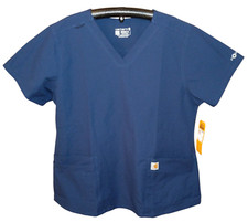 CARHARRT Scrub Top Force Modern Fit Vneck Womens MEDIUM Blue 5-Pocket MT2113-W