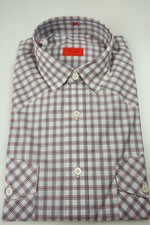 Isaia Napoli Pink Gray White Plaid Long Sleeve Cotton Western Shirt 15.5/39 NEW