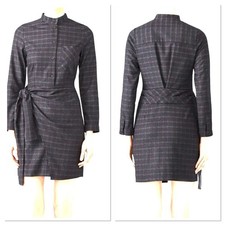 J.O.A. Tie Front Faux Wrap Shirt Dress Sz XS Gray