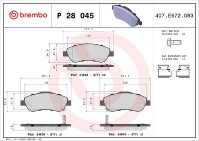 Vorderachse BREMBO P 28 045 Bremsbelagsatz, Scheibenbremse für HONDA