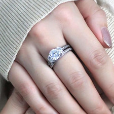 Three-Stone 2Ct Round Cut CZ Wedding Engagement Ring Set in Stainless Steel