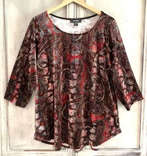 Karen Kane Red Burgundy Paisley Shimmery Stretch Velvet Tunic Top Sz 0X