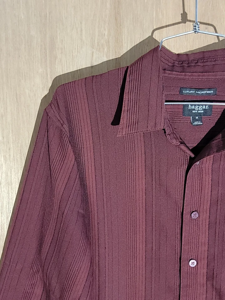 Camisa abotonada Haggar para hombre M granate borgoña manga larga microfibra de lujo Foto 2 de 4