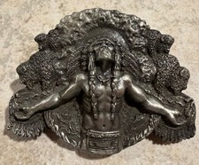 Siskiyou Leather Buckle Co. Native American Chief Belt Buckle, 1981 Vintage