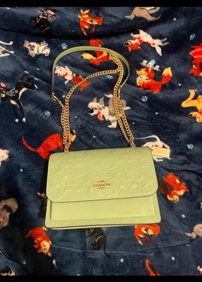Coach Green Logo Embossed Small Shoulder Bag Magnetic Gold Chain Detachable