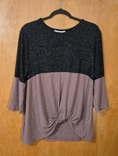 Market & Spruce Size Medium Color block Front Twist Hem 3/4 Sleeve Black/Brown