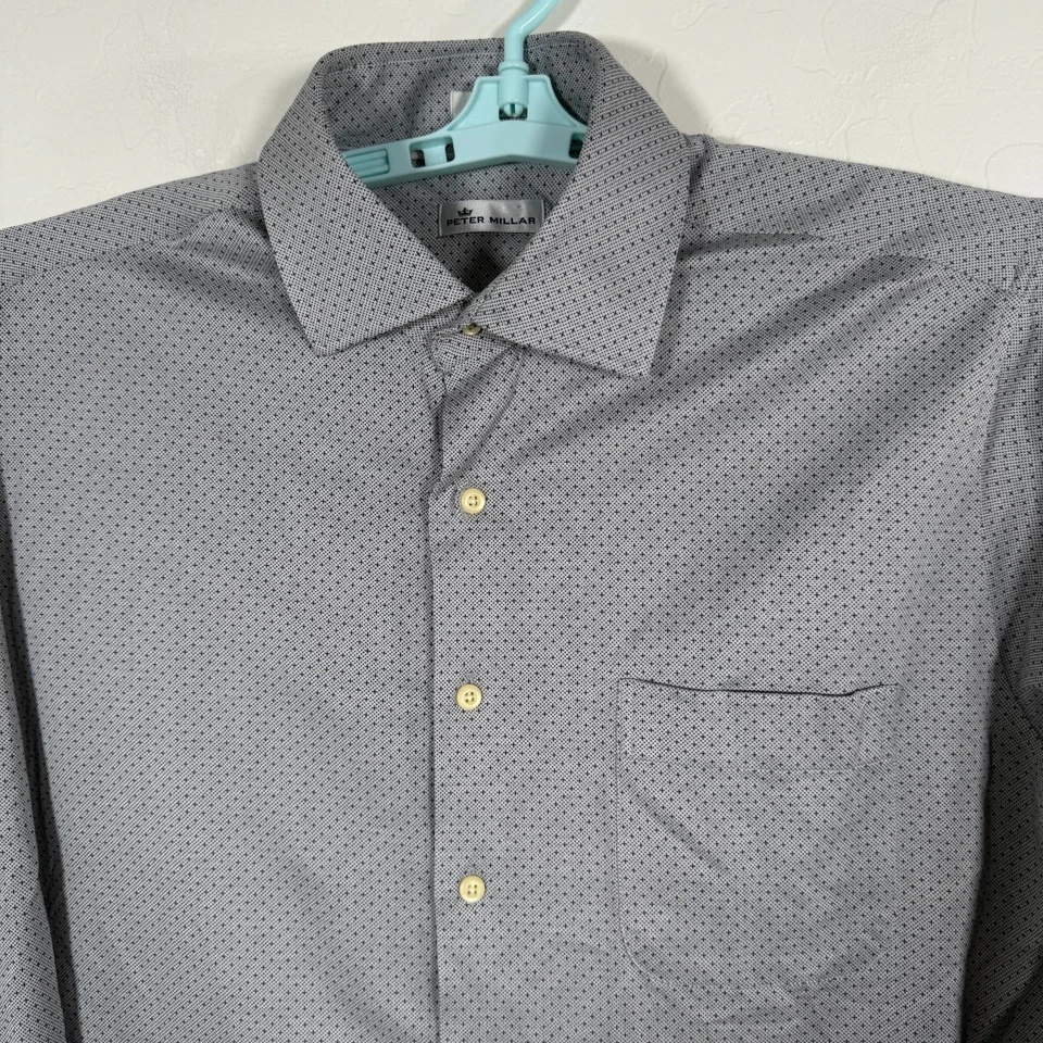 Peter Millar Shirt Mens Large Gray Button Up Long Sleeve Constellation Oxford - Image 2 of 4