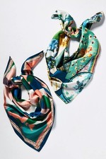 NWT Anthropologie Wallpaper Floral Hair Scarves, Set of 2, Turquoise