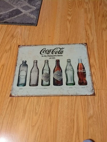 16"× 12" Vtg Tin Coca Cola Sign, " In The Distinctive Bottle Est. 1886"