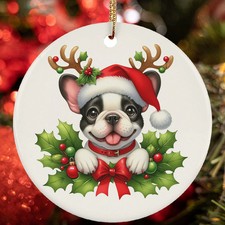 Funny Reindeer French Bulldog Dog Peeking Christmas Ornament Gift Decor Hanging
