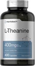 L Theanine 400mg | 400 Capsules Max Size | Non-GMO & Gluten Free | By Horbaach